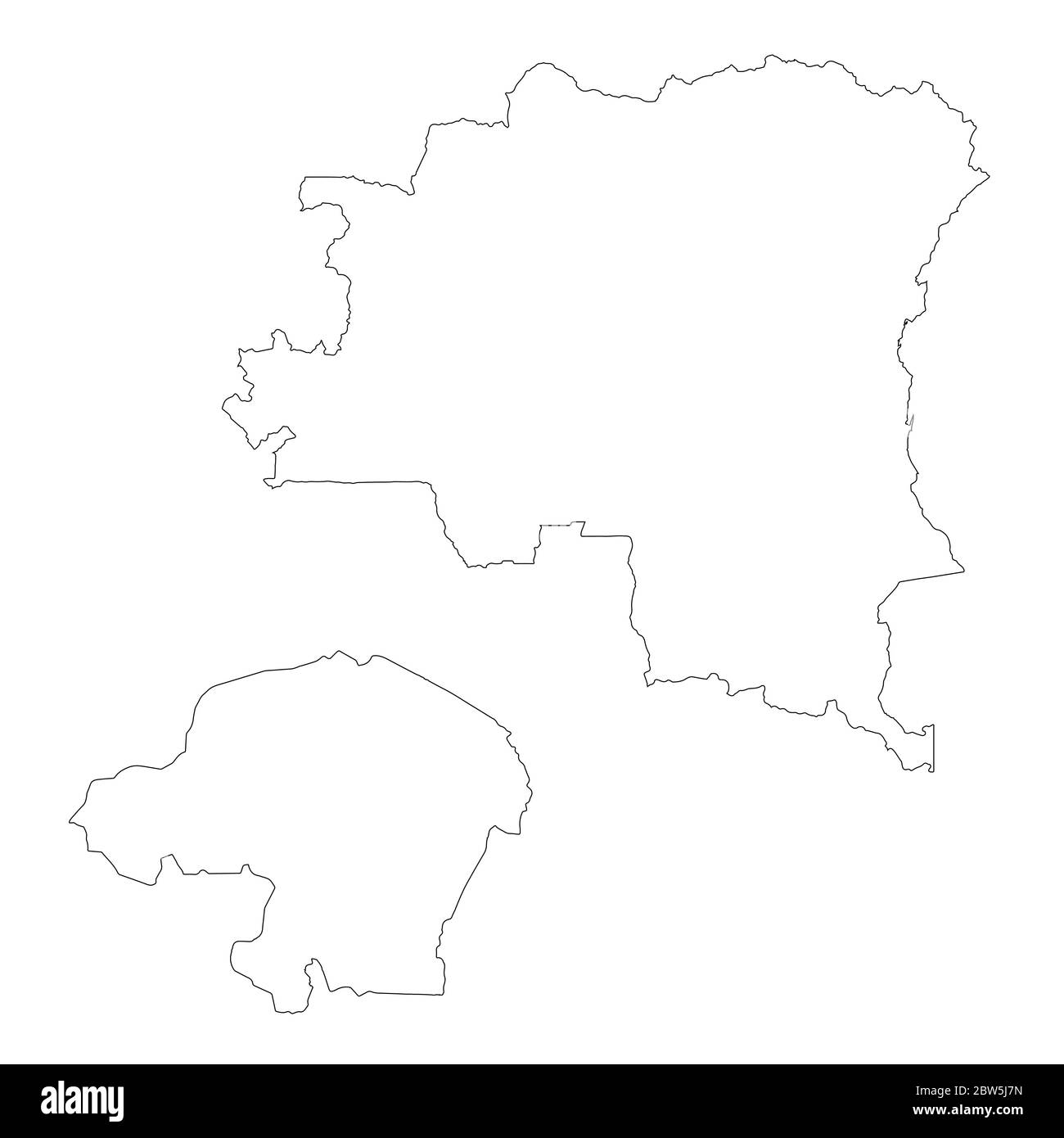 Mappa vettoriale Repubblica Democratica del Congo e Kinshasa. Paese e capitale. Illustrazione vettoriale isolata. Contorno. Illustrazione EPS 10. Illustrazione Vettoriale