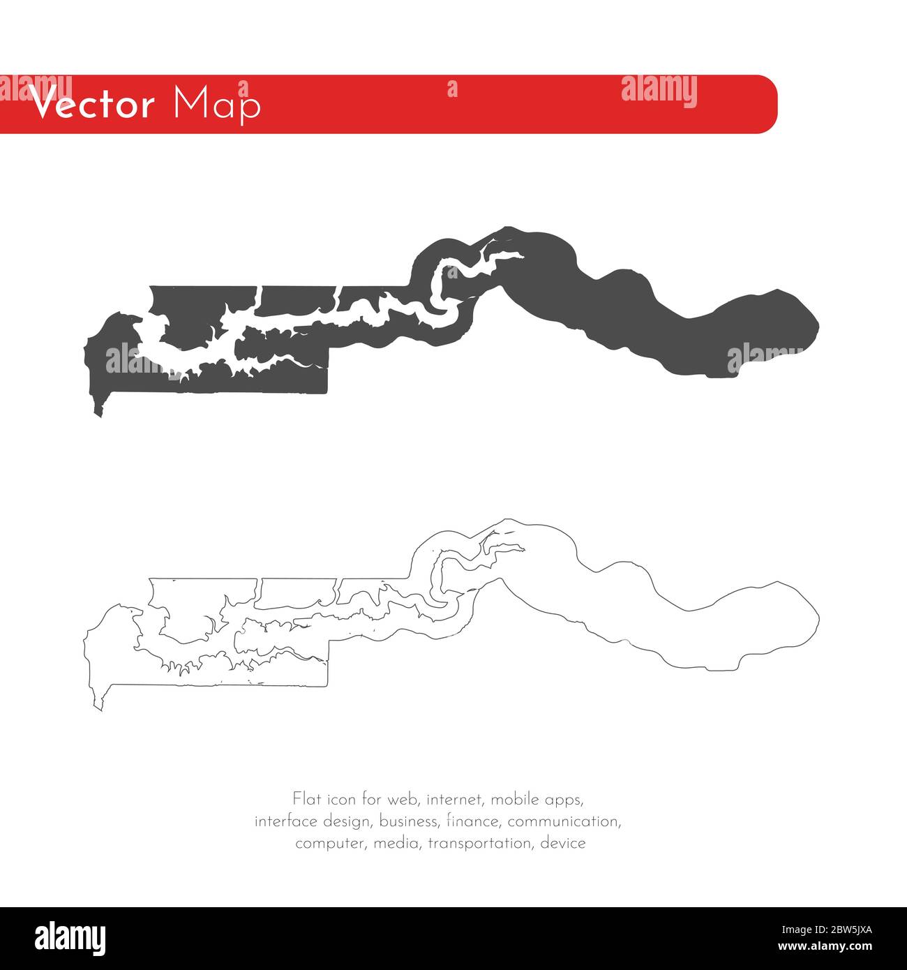 Mappa vettoriale Gambia. Illustrazione vettoriale isolata. Nero su sfondo bianco. Illustrazione EPS 10. Illustrazione Vettoriale