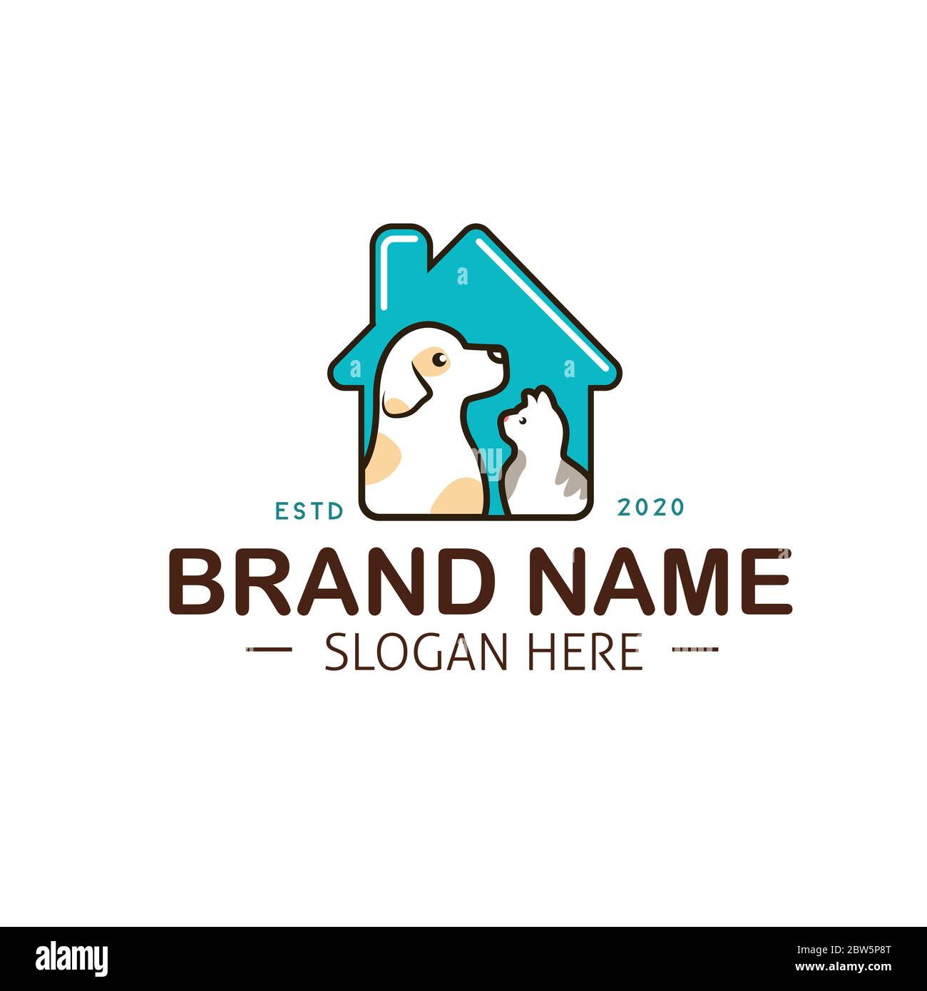 Casa per gatto e cane. Logo PET Care con icona Home Illustrazione Vettoriale