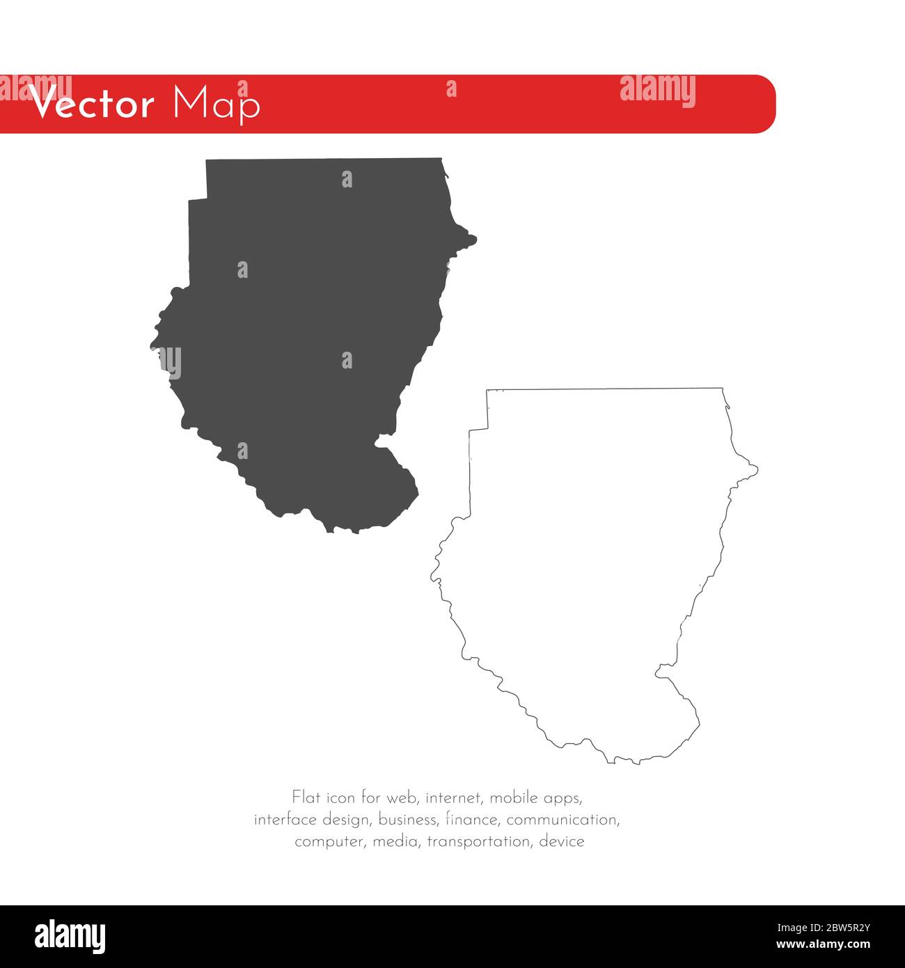 Mappa vettoriale Sudan. Illustrazione vettoriale isolata. Nero su sfondo bianco. Illustrazione EPS 10. Illustrazione Vettoriale