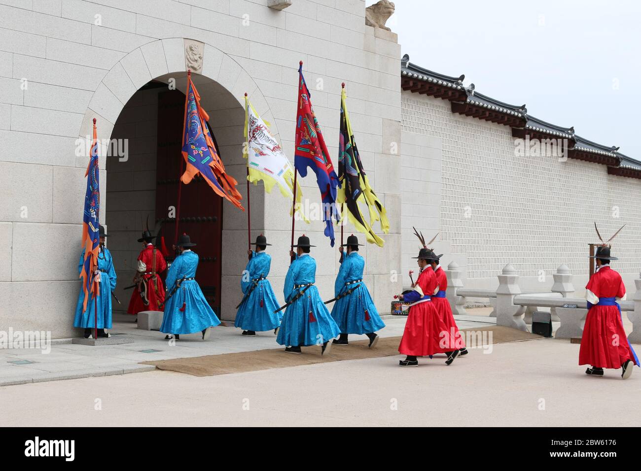 Il cambio della guardia cerimonia al Palazzo Gyeongbokgung. Seoul, Corea del Sud Foto Stock