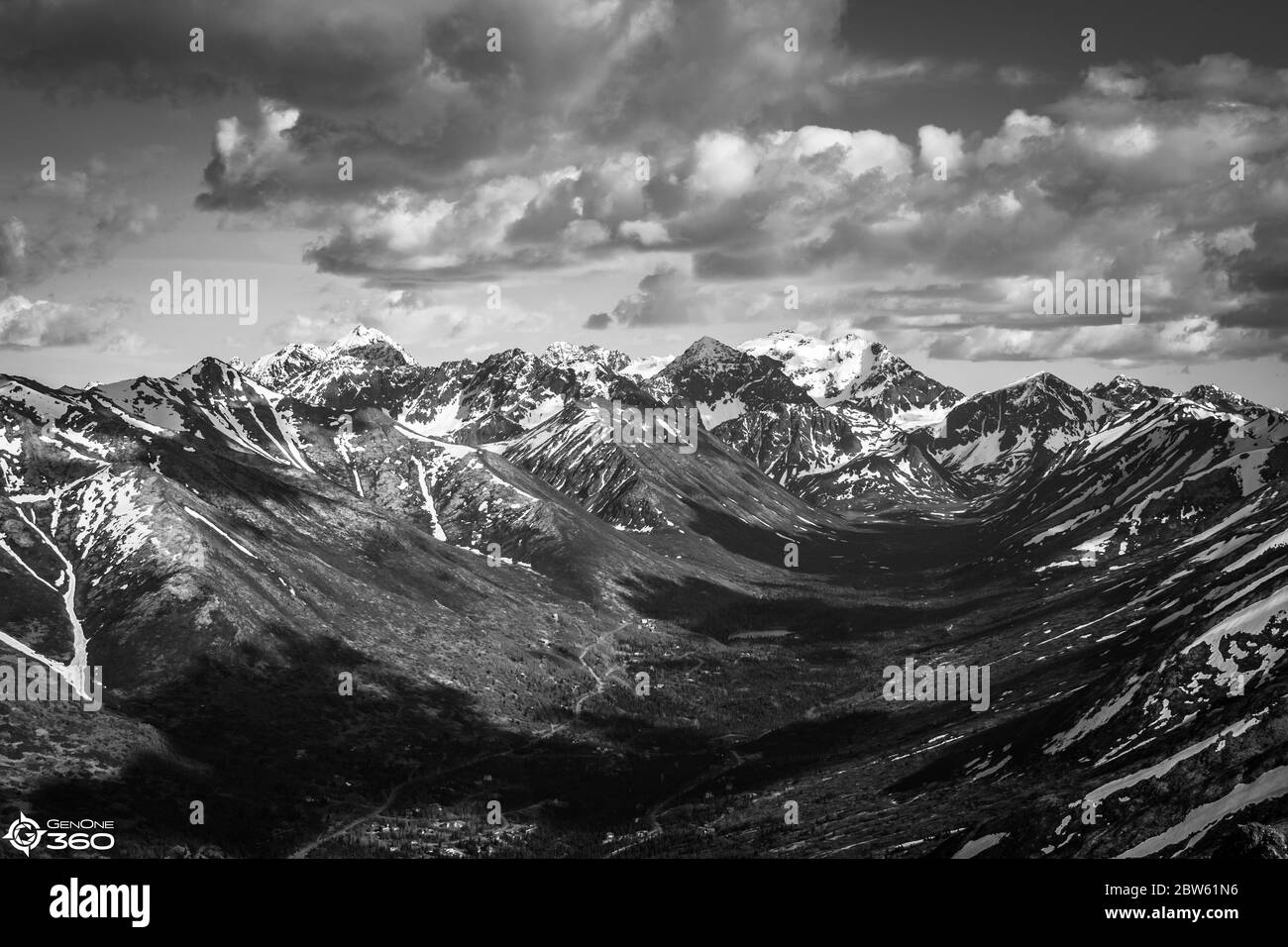 Valle glaciale vista dal Monte Gordon Lione. Foto Stock