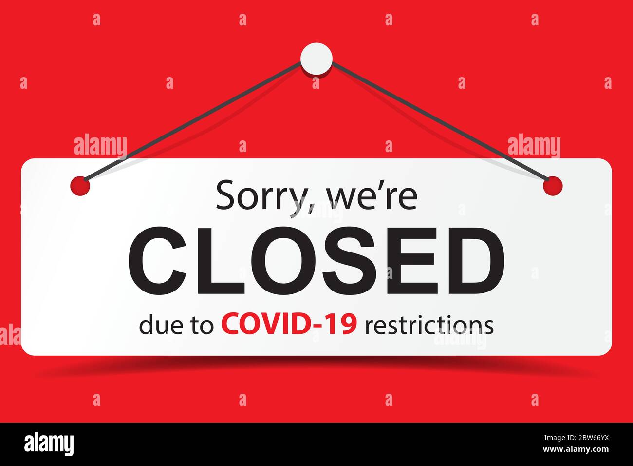 Siamo spiacenti, siamo chiusi segno a causa di covid-19 restrizioni vettore focolaio di coronavirus. Cartello porta, adesivo, taglio laser per apertura negozio Illustrazione Vettoriale