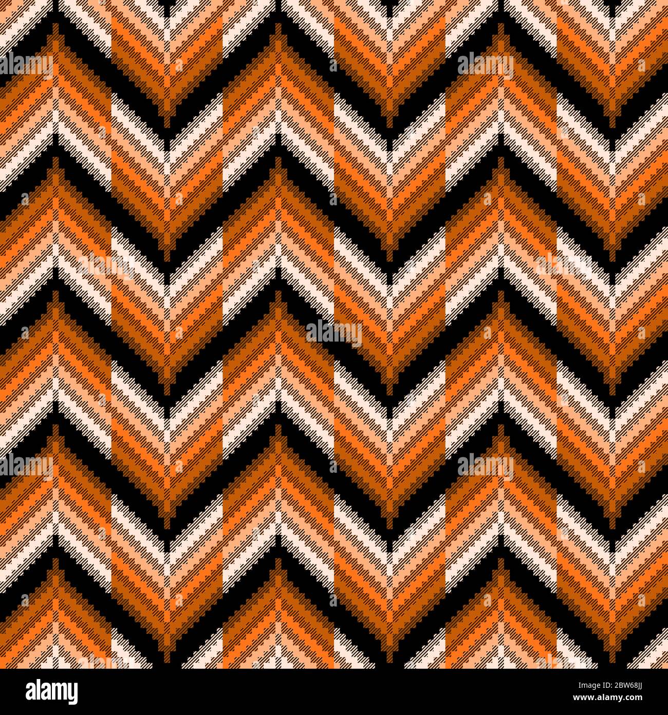 Motivo vettoriale senza giunture di elementi a zigzag ripetitivi in marrone, tonalità arancio e nero Illustrazione Vettoriale