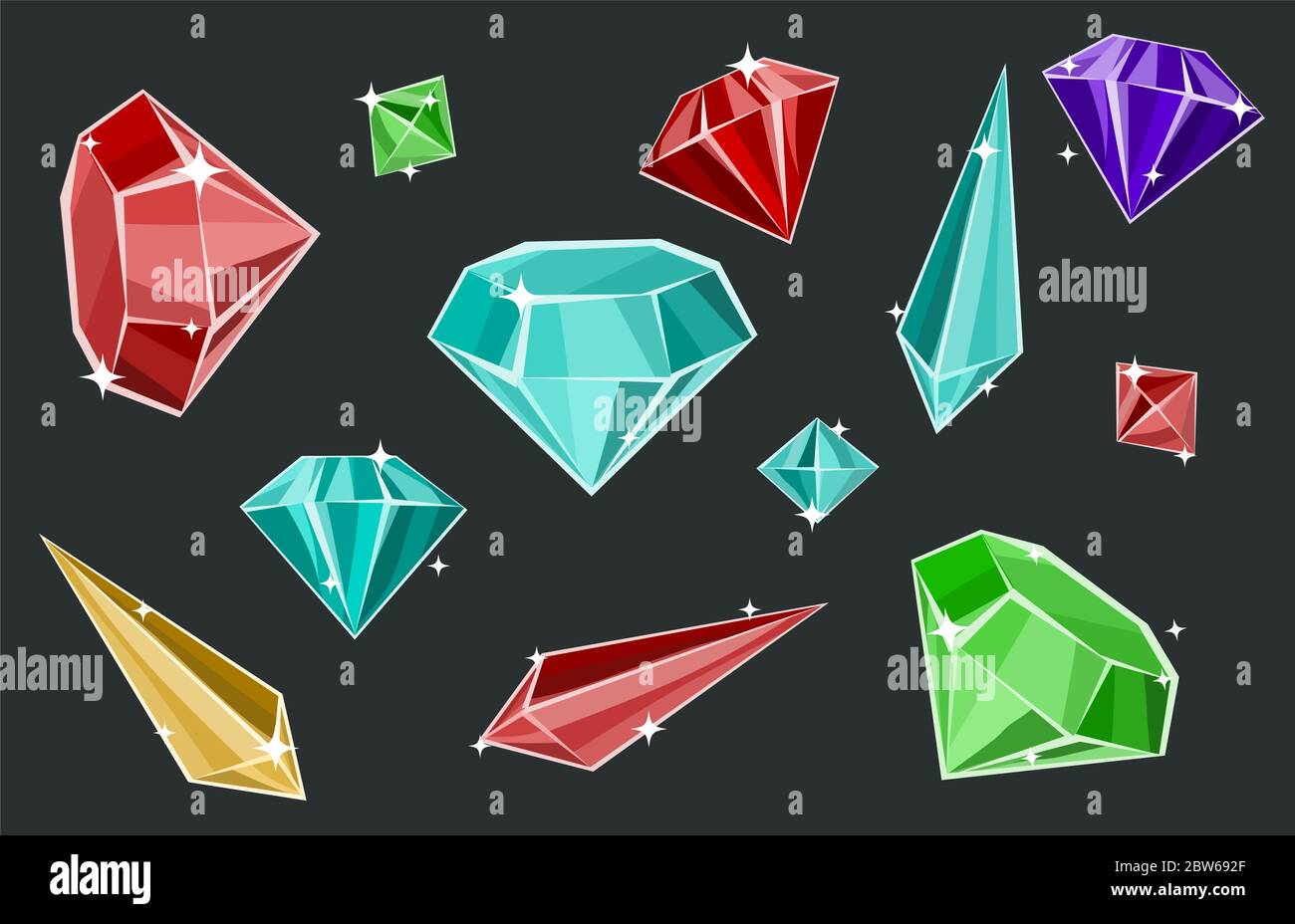 Gems impostare diverse forme, cartoni animati vettoriali a colori illustrazione orizzontale Illustrazione Vettoriale