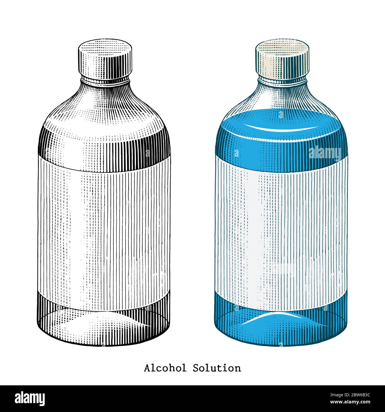 Soluzione alcolica mano disegnare stile vintage clip art isolato su sfondo bianco Illustrazione Vettoriale