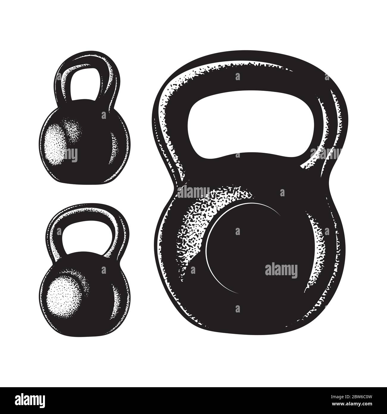 Peso. Set di illustrazioni vettoriali disegnate a mano da kettlebell. Disegno di schizzo con pesi. Illustrazione Vettoriale