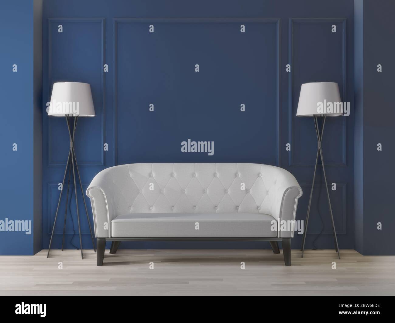rendering 3d di grande stile room.interior, stile art deco, parete blu scuro per spazio di riproduzione e simulazione Foto Stock