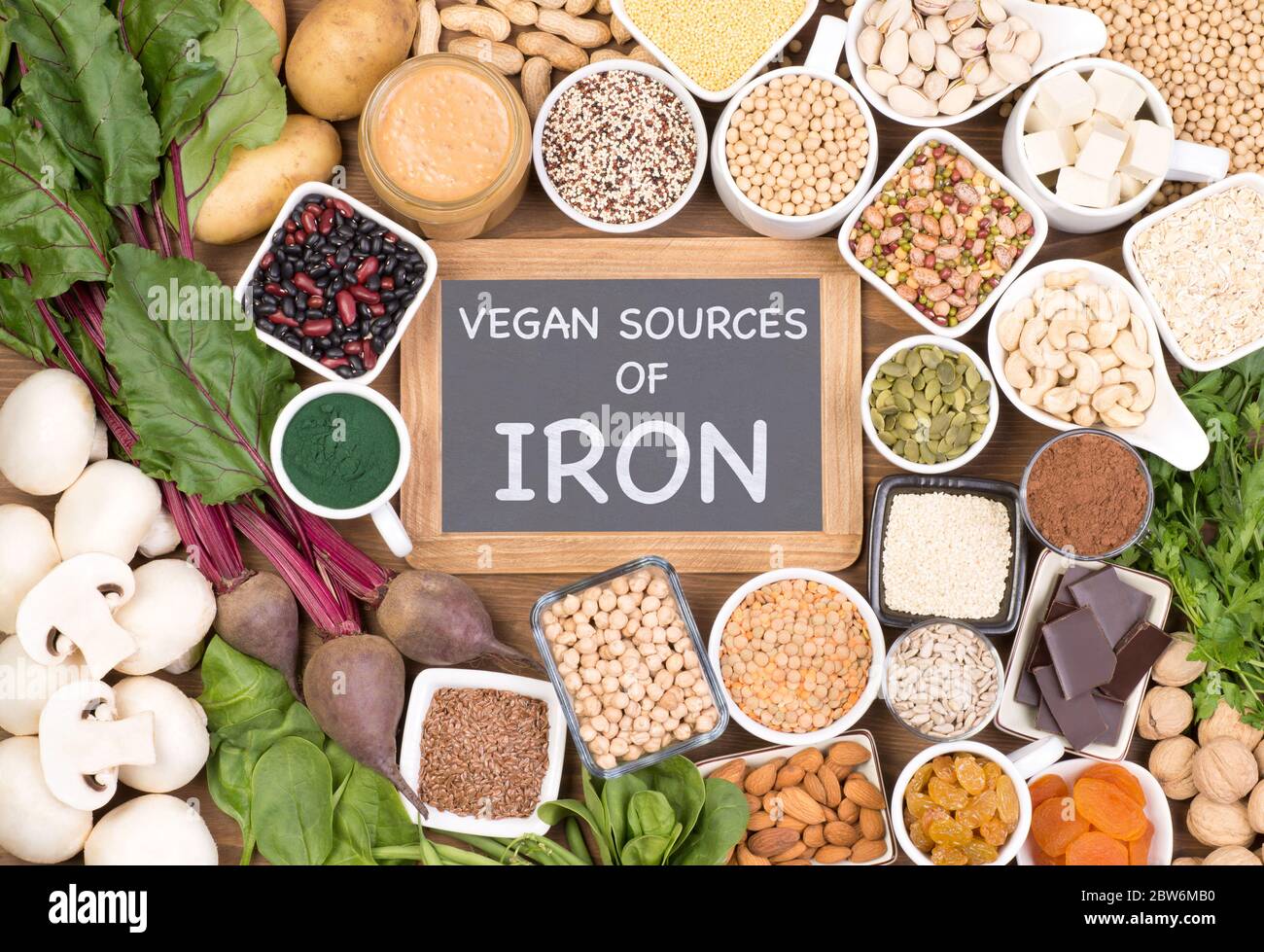 Ferro nella dieta vegana. Fonti di cibo di ferro vegano Foto Stock