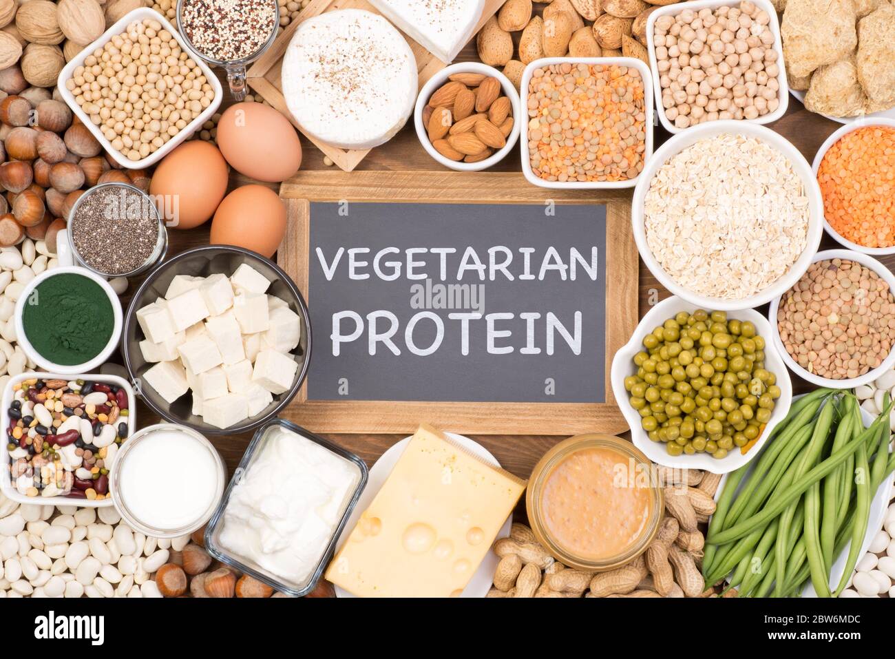 Proteine nella dieta vegetariana. Fonti alimentari di proteine vegetariane Foto Stock
