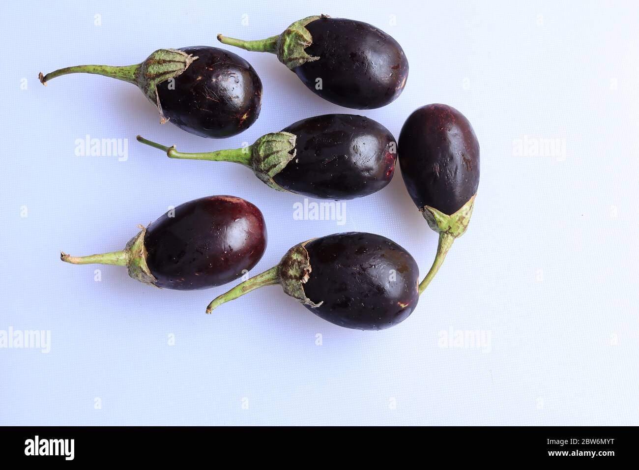 Fresco Raw Tosed Viola Eggplant Brajal o Eggplant isolato su sfondo bianco Foto Stock