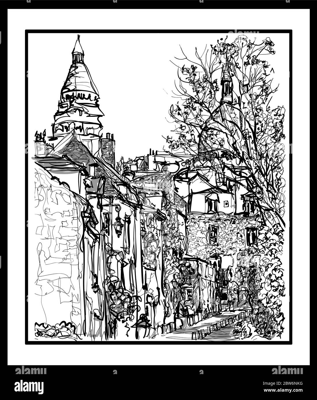 Parigi, Francia, vista di Montmartre - illustrazione vettoriale (ideale per la stampa su tessuto o carta, poster o carta da parati, decorazione della casa) Illustrazione Vettoriale
