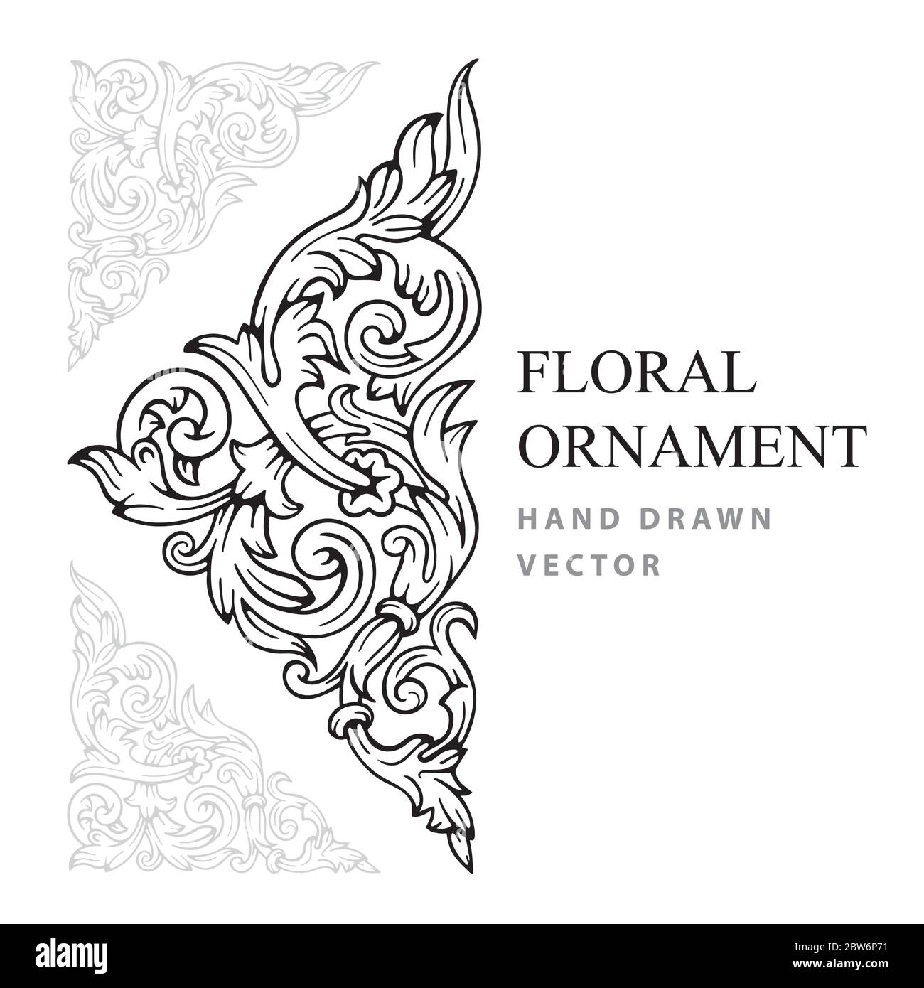 Ornamento floreale. Ornamento floreale vintage disegnato a mano. Disegno ornamentale inciso. Parte del set. Illustrazione Vettoriale