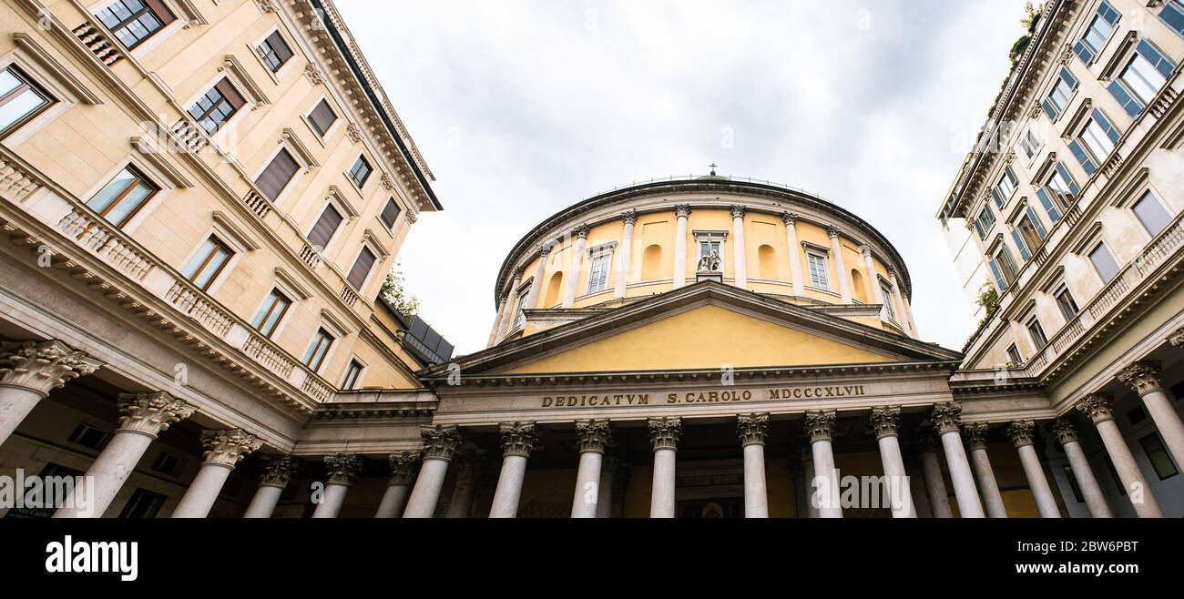 Milano. Italia - 20 maggio 2019: Facciata della Basilica di San Carlo al corso a Milano. Foto Stock