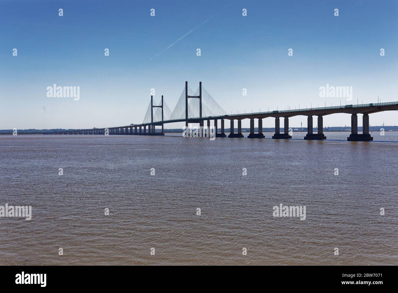 Il Principe del Galles secondo ponte Severn visto da Sudbrook Foto Stock