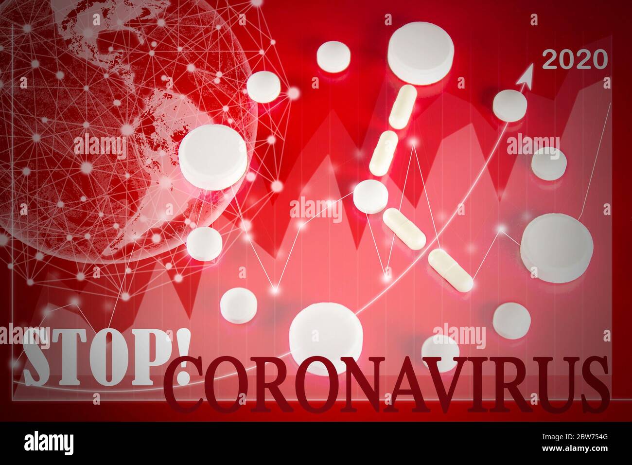 Modello astratto del ceppo virale MERS-Cov o sindrome respiratoria medio-orientale coronavirus, nuovo coronavirus 2019-nCoV con testo su ren. Mappa del mondo Coronavi Foto Stock