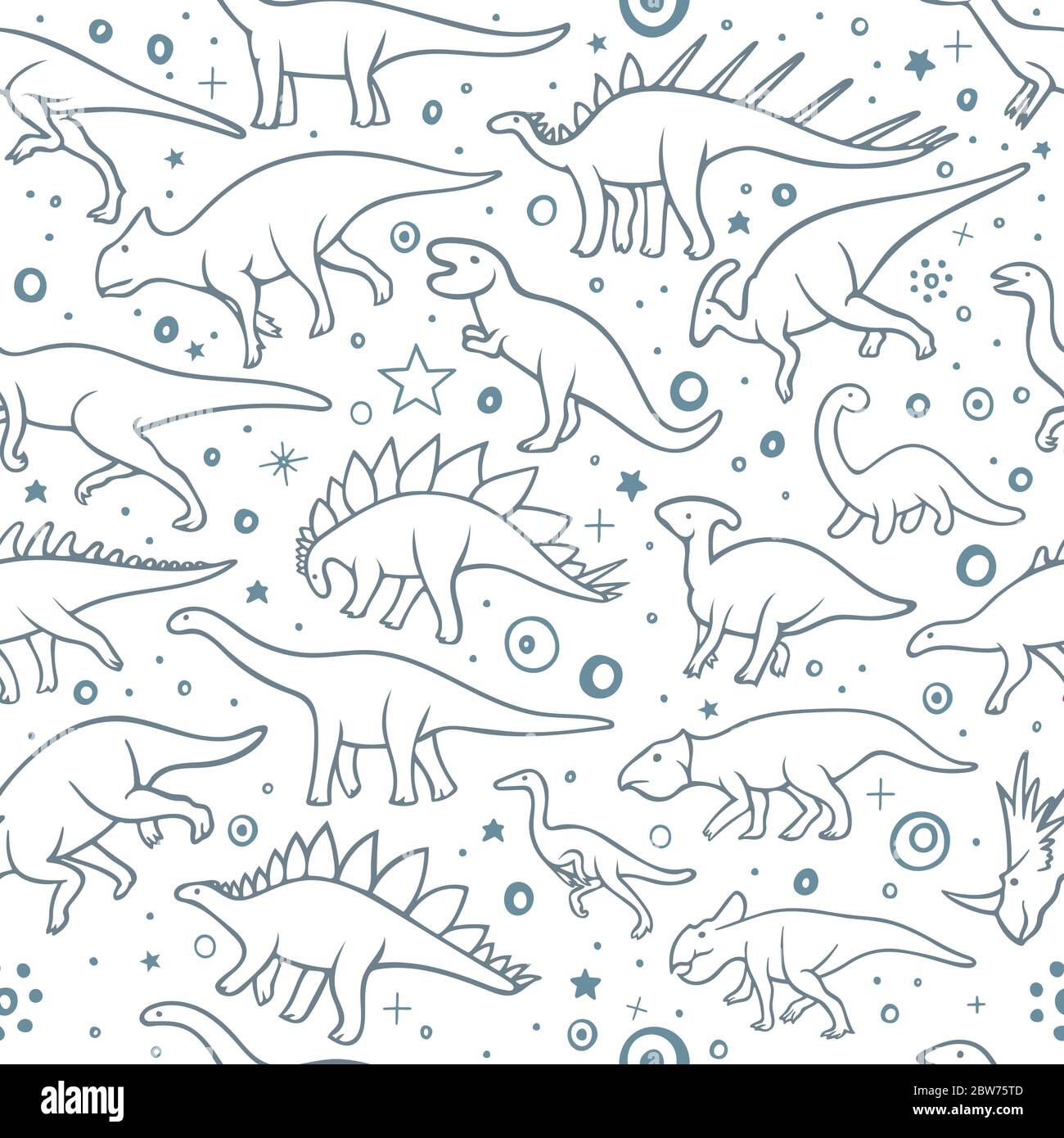 Dinosauro. Dinosauri disegnati a mano vettore sfondo senza giunture. Illustrazione del disegno di un dinosauro. Parte del set. Illustrazione Vettoriale