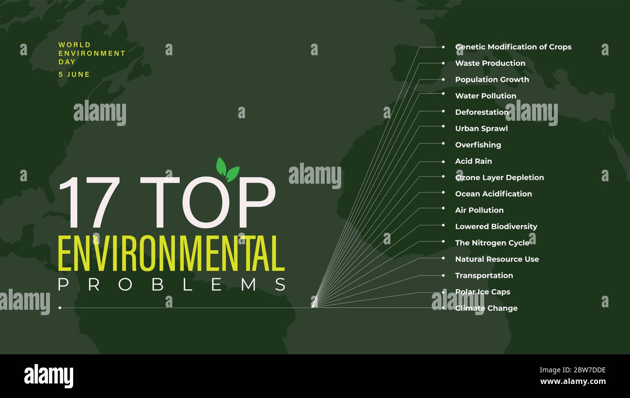 17 Top problemi ambientali disegno di illustrazione infografica Illustrazione Vettoriale