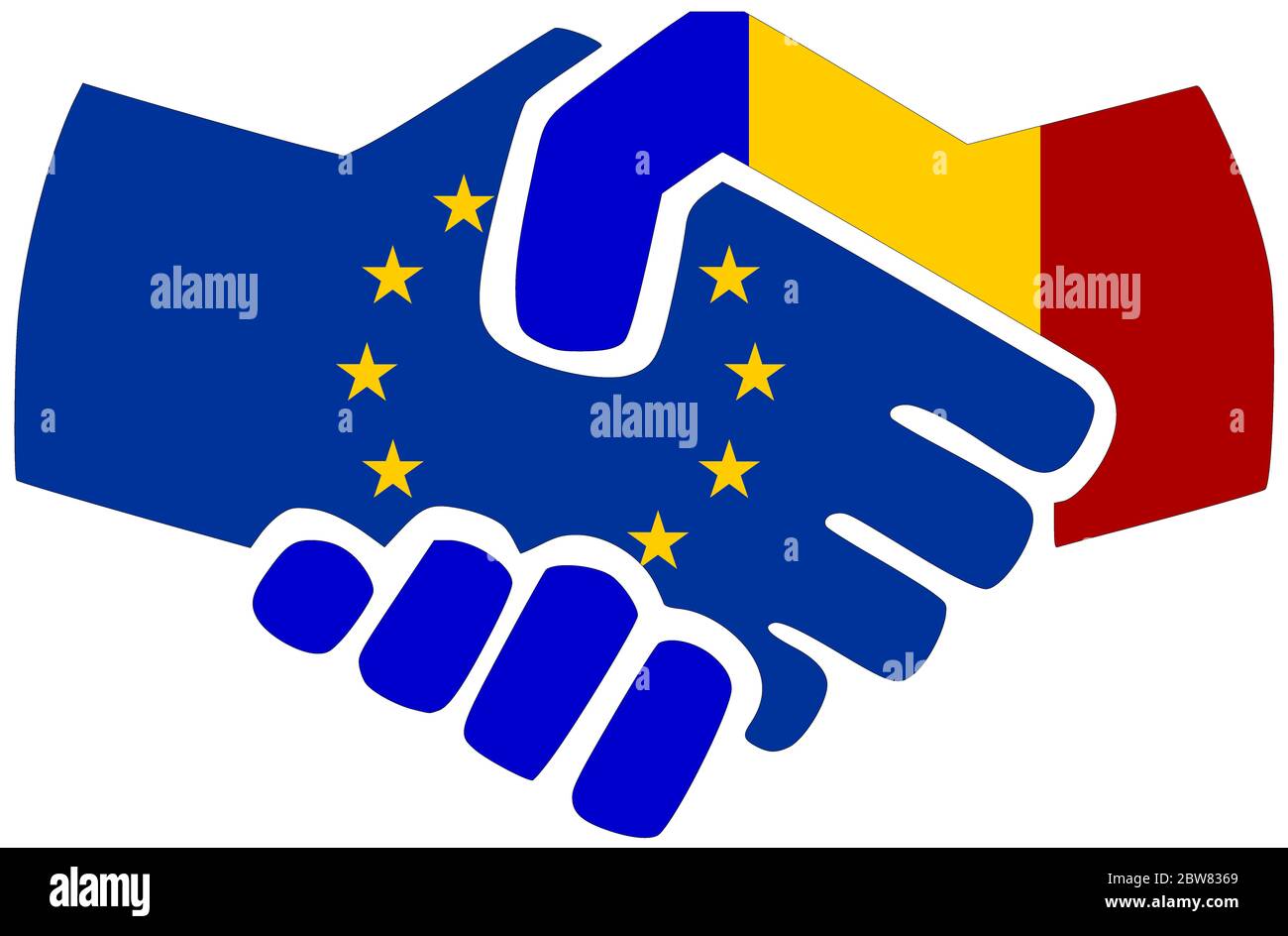 EU - Romania / Handshake, simbolo di accordo o di amicizia Foto Stock