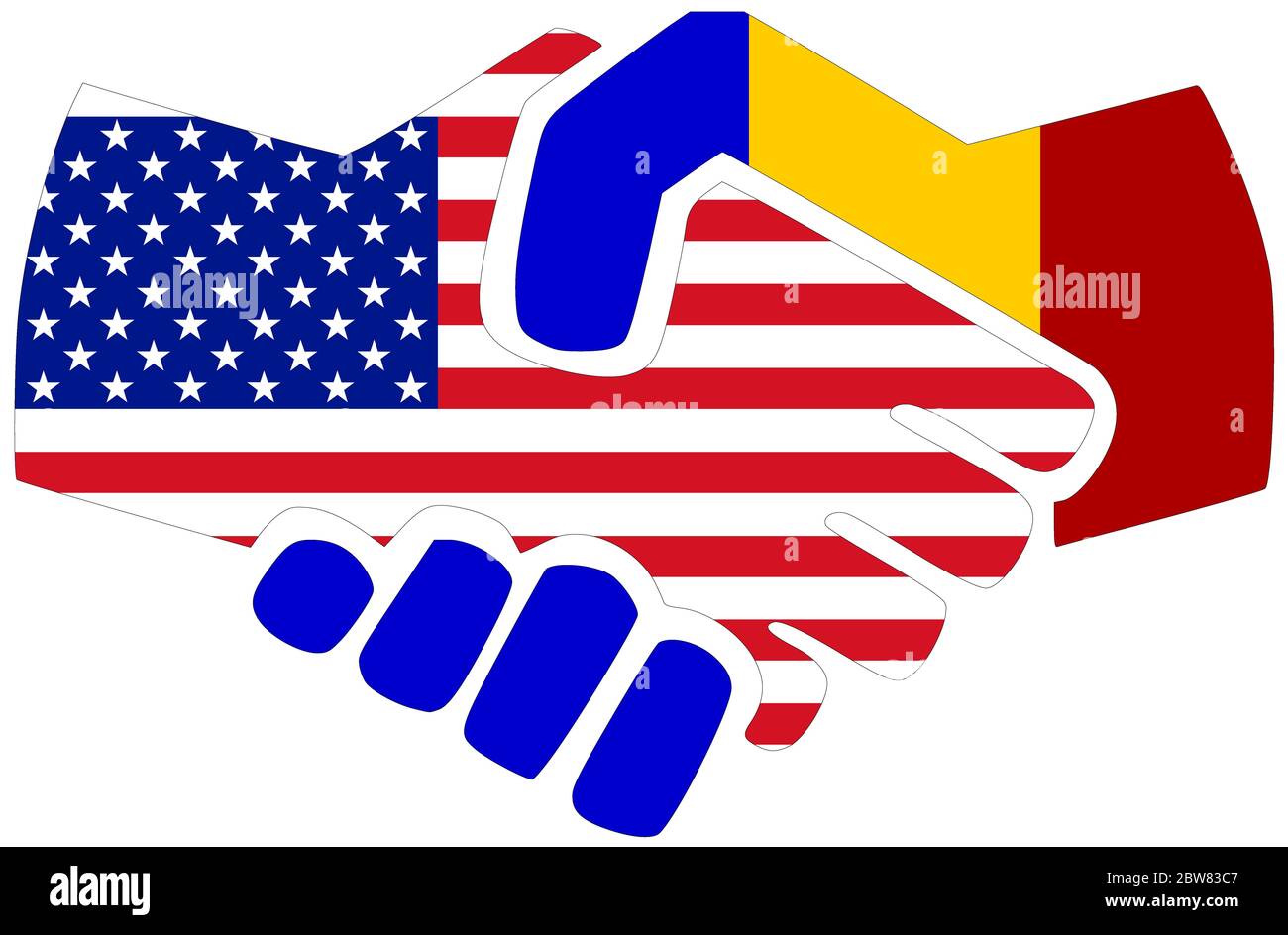 USA - Romania / Handshake, simbolo di accordo o di amicizia Foto Stock