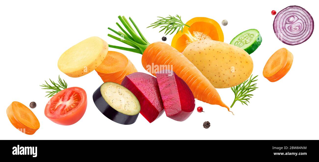 Mix di verdure diverse isolato su sfondo bianco Foto Stock