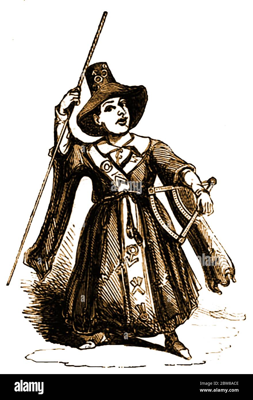 Un vecchio ritratto di Robert Keeley (1793-1869) attore-manager inglese, comico e sosia femminile nel rotolo del Conjurer di Cripplegate (1842). Nel 1823 ha avuto il ruolo di 'Fritz' nella presunzione o, il fate di Frankenstein, il primo adattamento noto di fase del romanzo di Mary Shelley. Originariamente un apprendista stampante ad Hansard, ma ha Unito una compagnia di recitazione di viaggio Foto Stock