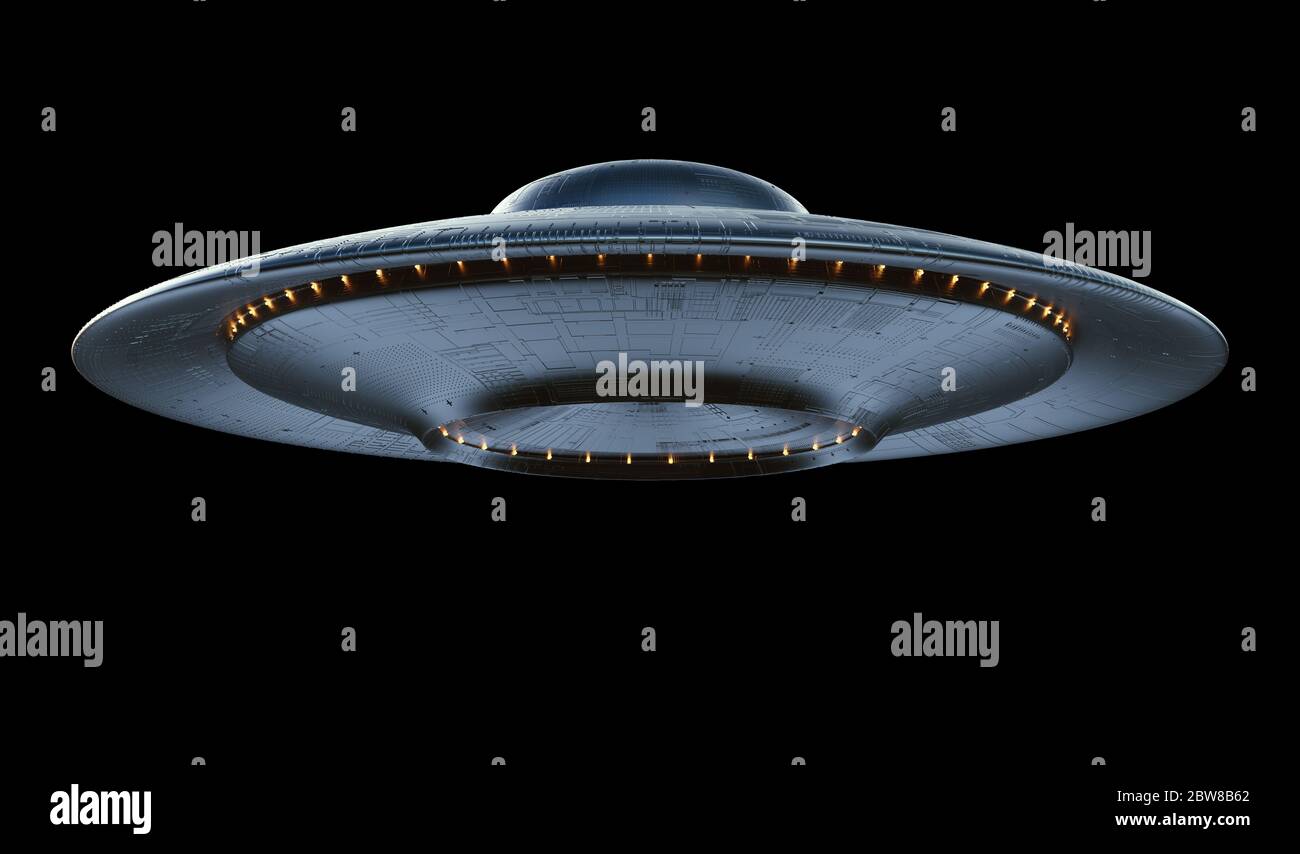 Oggetto Volante non Identificato - UFO. Fantascienza il concetto di immagine di ufologia e di vita al di fuori del pianeta Terra. Percorso di clipping incluso. Foto Stock