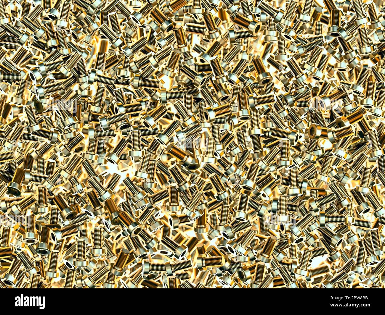 Fondo con bulloni dorati multipli, con profondità di campo Foto Stock
