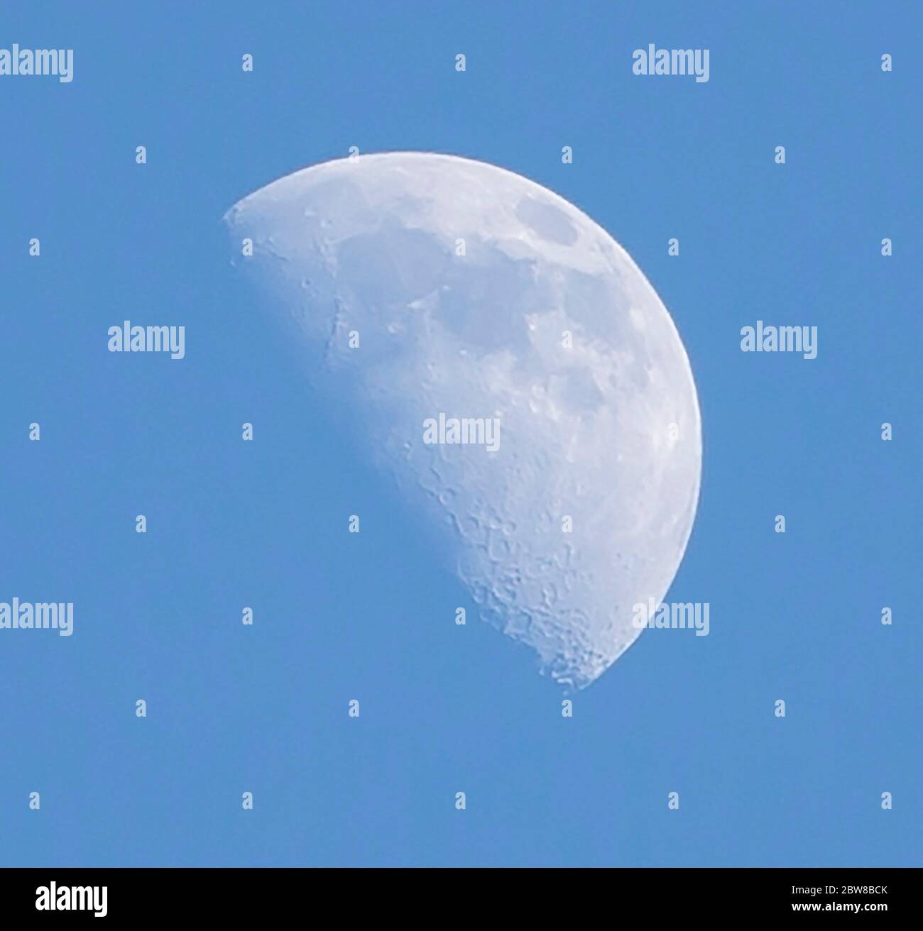 Luna diurna contro il cielo azzurro Foto Stock