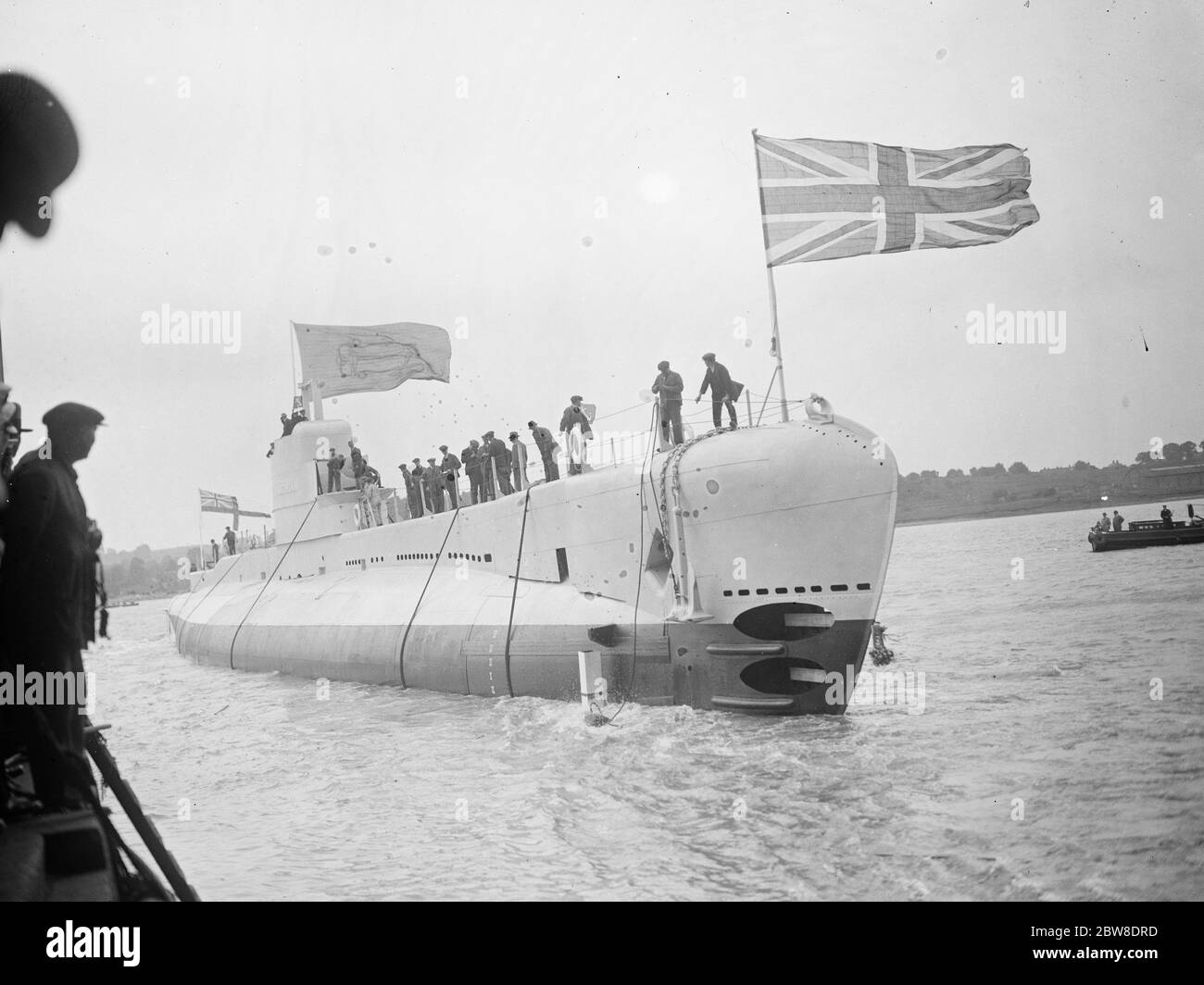 Il sottomarino della Marina reale , HMS Parthian ( N75 ) , era la nave principale dei sei sottomarini della Marina reale di classe partica . Soprannominato ' Peanut ' e lanciato a Chatham . 22 giugno 1929 Foto Stock
