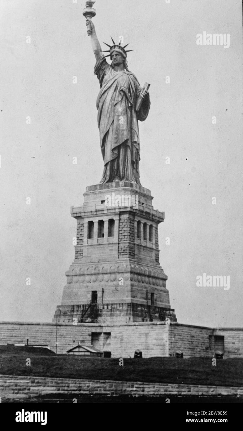 Arrivo del primo Ministro (Ramsay MacDonald ) a New York. Il primo Ministro arriverà a New York nella ' RMS Berengaria' il venerdì mattina. Vista qui la Statua della libertà . 3 ottobre 1929 Foto Stock