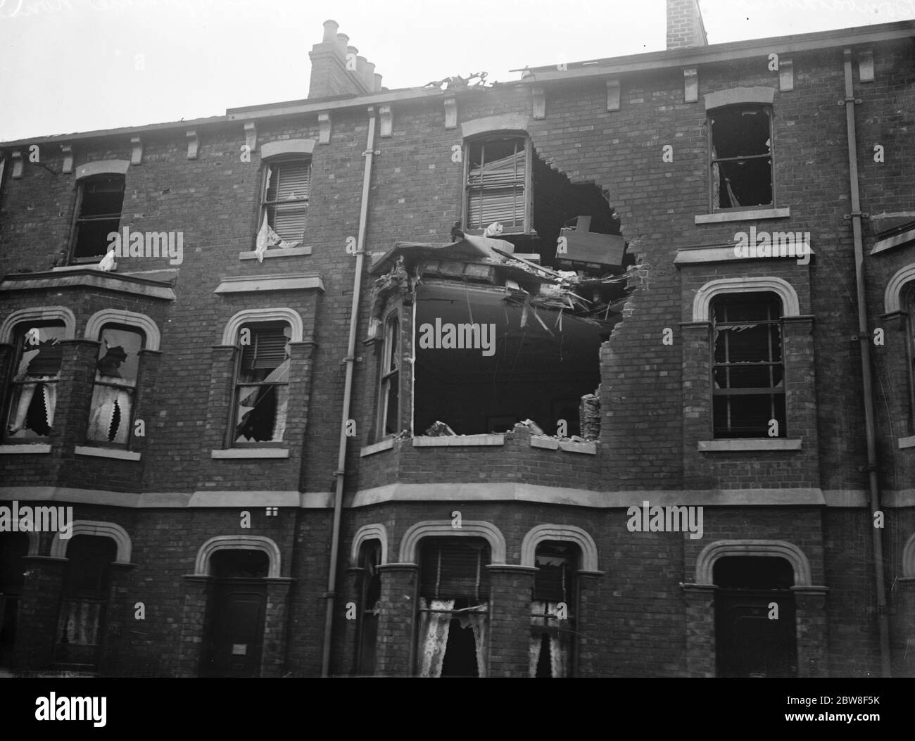Bombardamento di Hartlepool danni da fuoco a conchiglia a casa privata . 1914 RAID aereo su Scarborough, Hartlepool e Whitby , che si è svolto il 16 dicembre 1914 Foto Stock