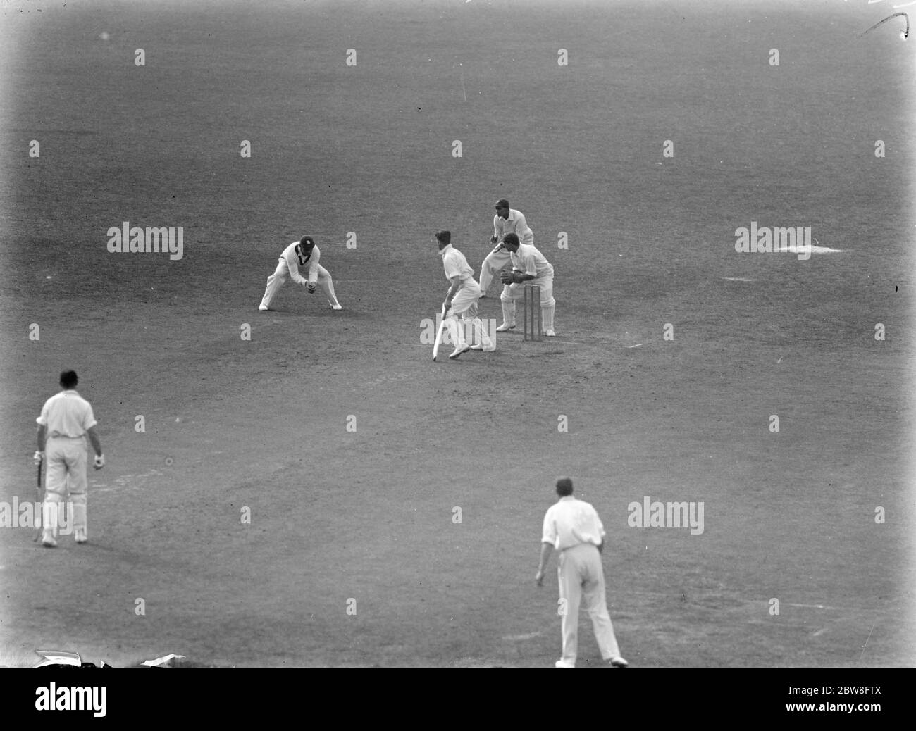 Inghilterra contro la Nuova Zelanda al Kennington Oval nel 2° test . Ian Cromb della Nuova Zelanda catturato da Wally Hammond d d'Inghilterra . 30 luglio 1931 Foto Stock