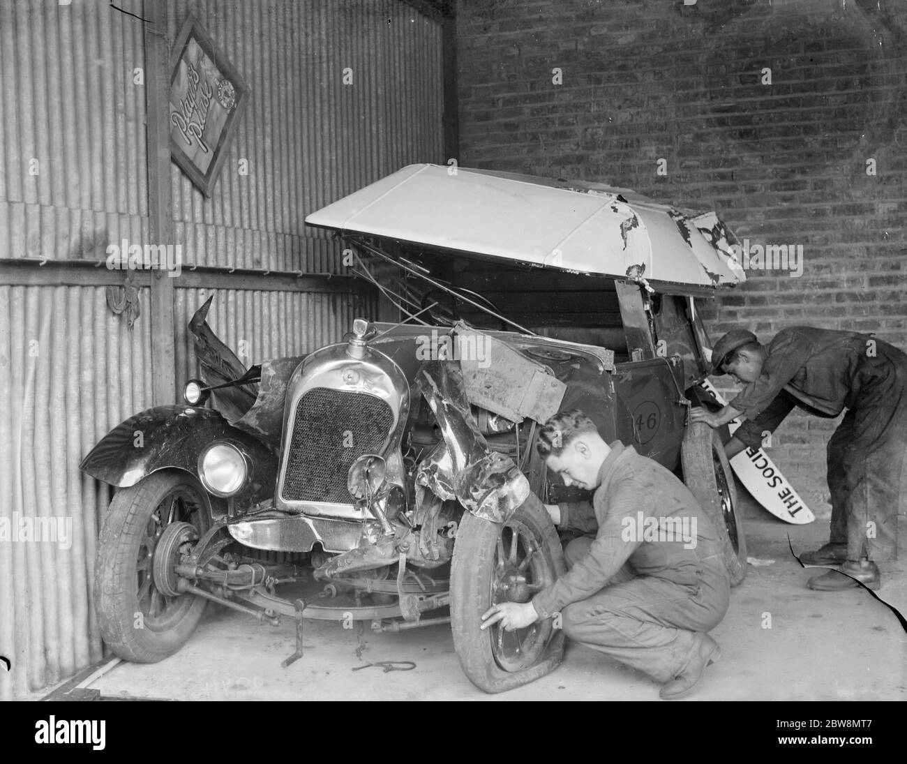 Naufragio di un furgone dopo un incidente a Dartford . 1936 Foto Stock