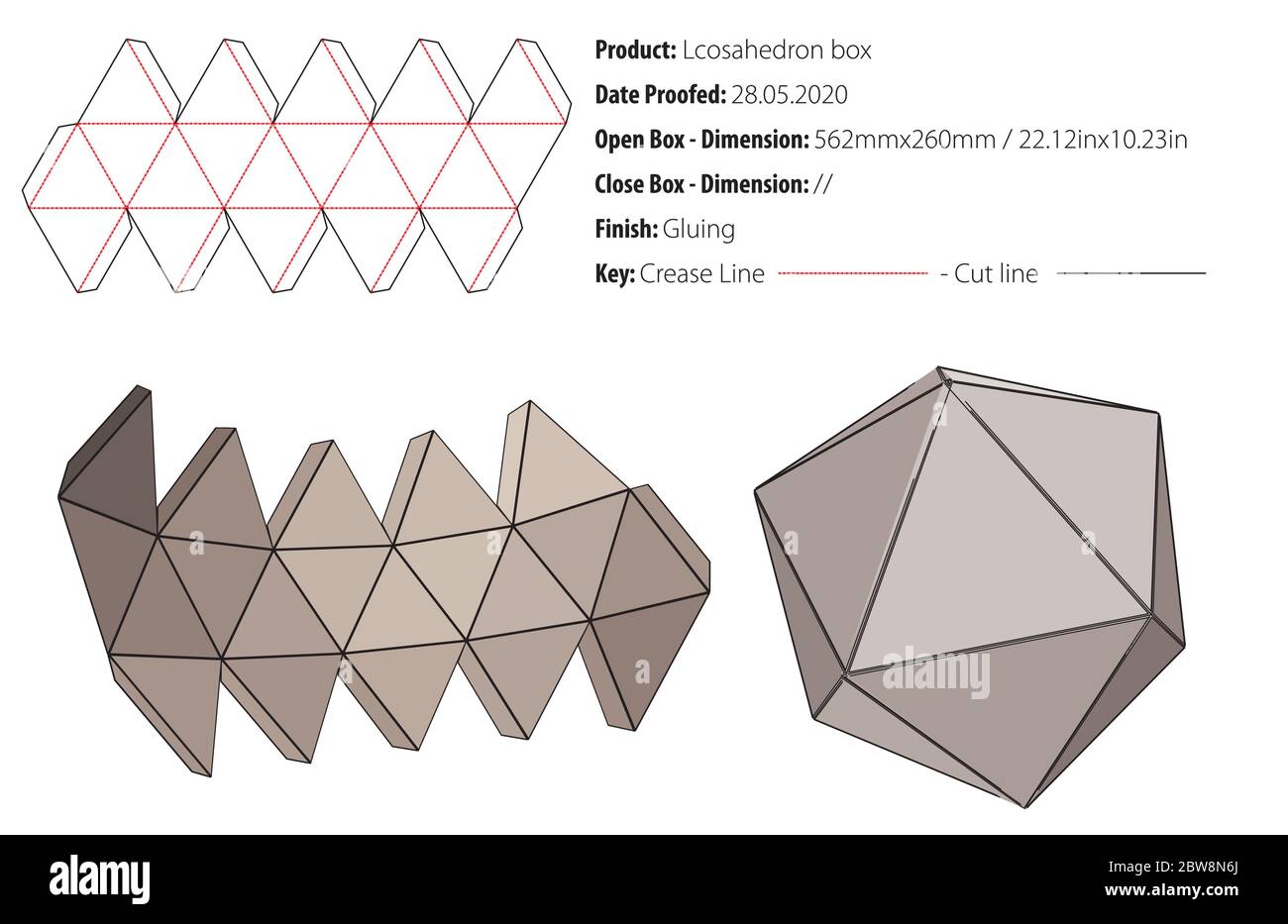 Imballo in scatola di icosaedro disegno modello incollaggio - fustellato - vettore Illustrazione Vettoriale