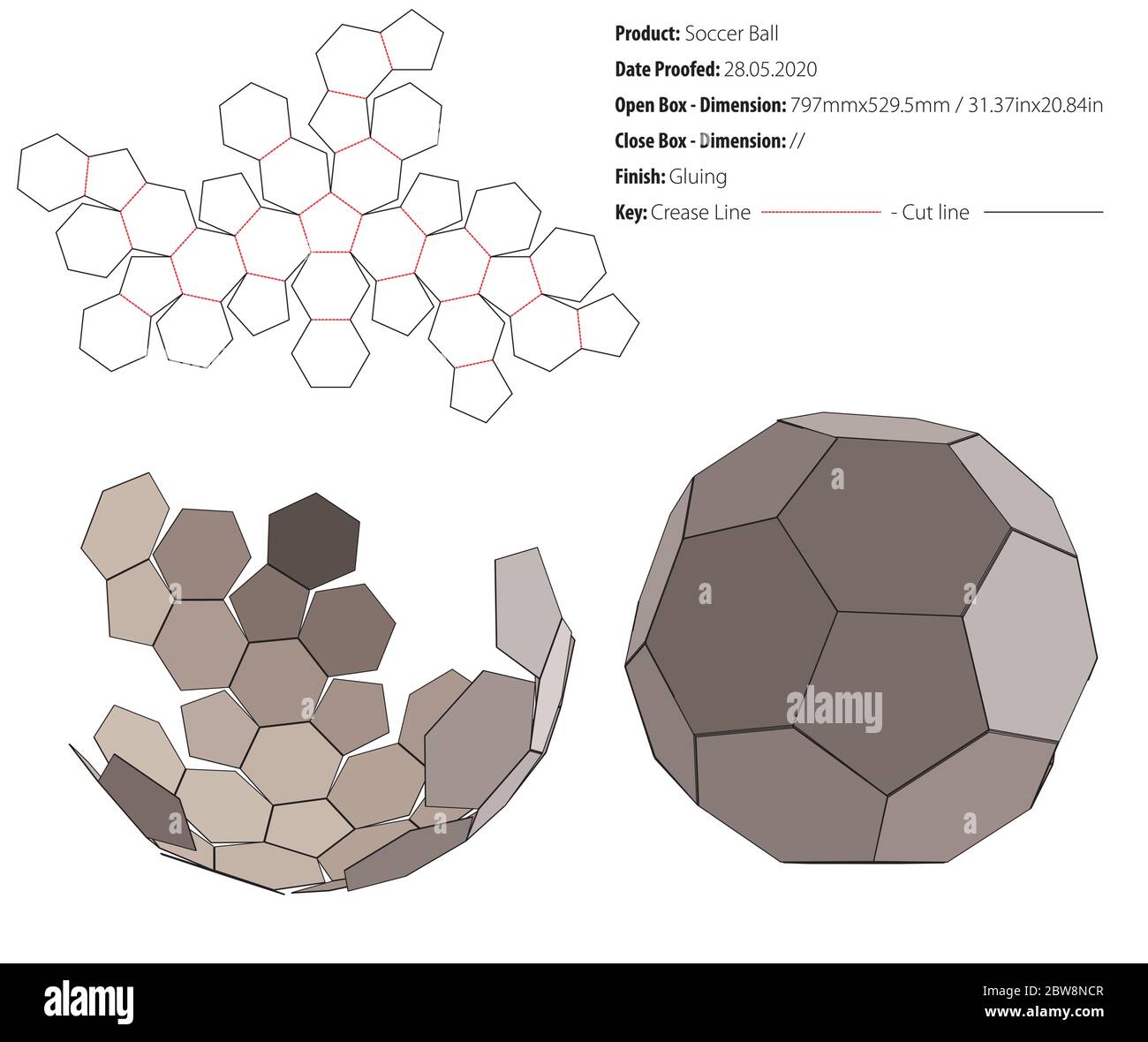 Football Ball design imballo dima incollaggio - fustellato - vettoriale Illustrazione Vettoriale