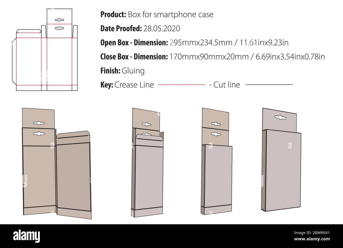 Scatola per valigia smartphone imballo modello incollatrice fusto - vettoriale Illustrazione Vettoriale