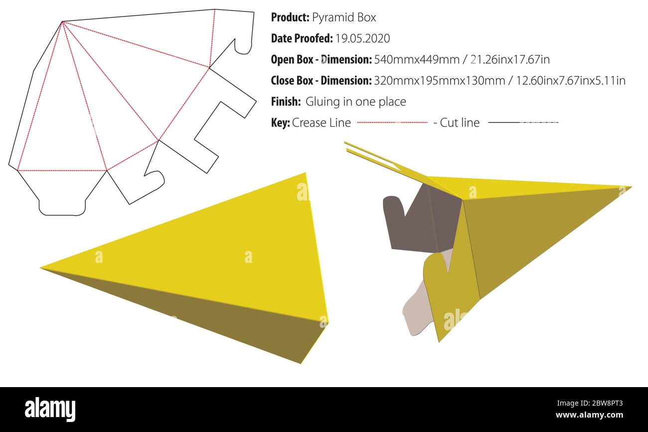 Confezione piramidale modello incollaggio fustellato - vettore Illustrazione Vettoriale