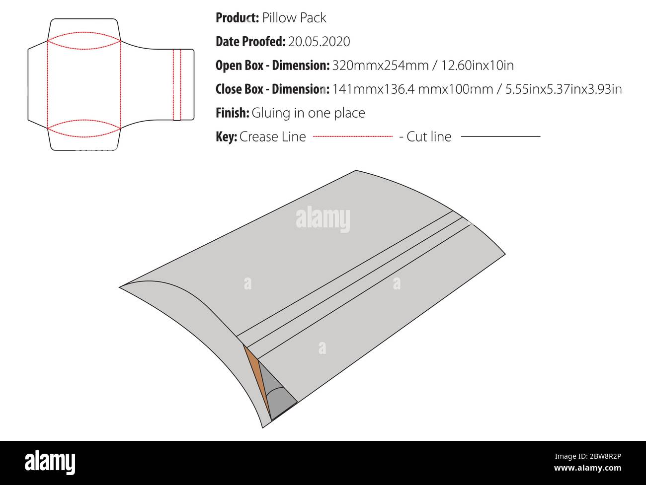 Pillow Pack modello di confezionamento incollaggio fustellato - vettore Illustrazione Vettoriale