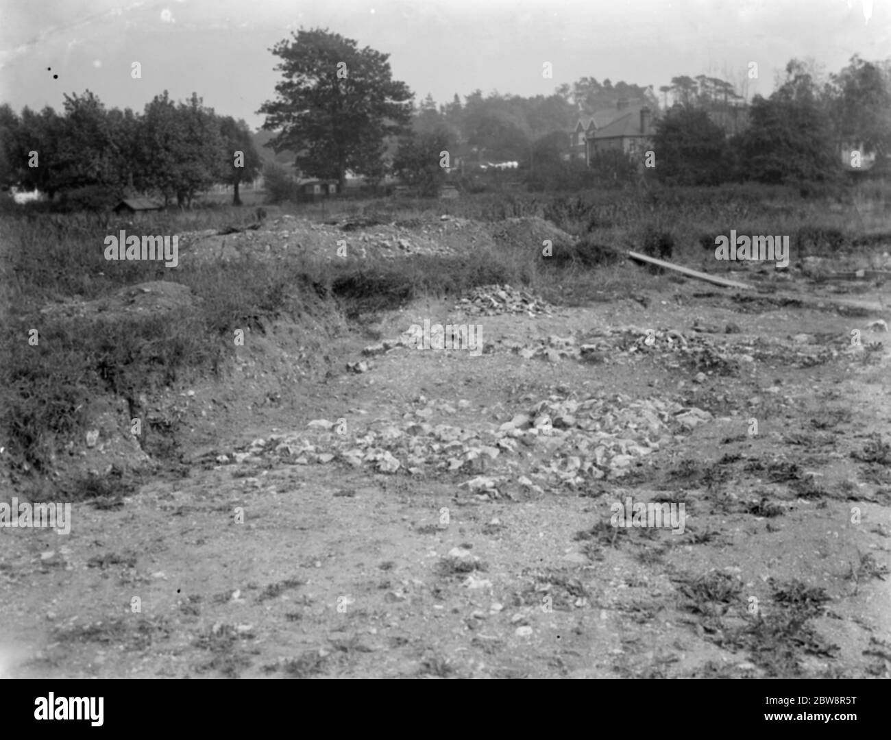 Il sito dove è in corso lo scavo di una villa romana nella Valle di Cray , Kent . 1936 Foto Stock