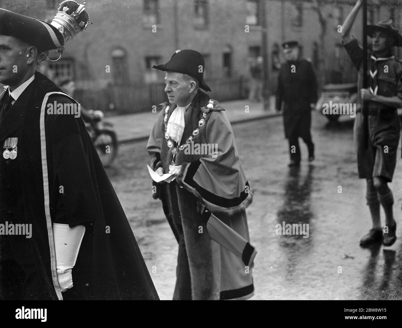 Processione di servizio civico a Bexleyheath , Kent . Il Sindaco di Erith , il reverendo John Wells Wilkinson . 20 novembre 1938 Foto Stock