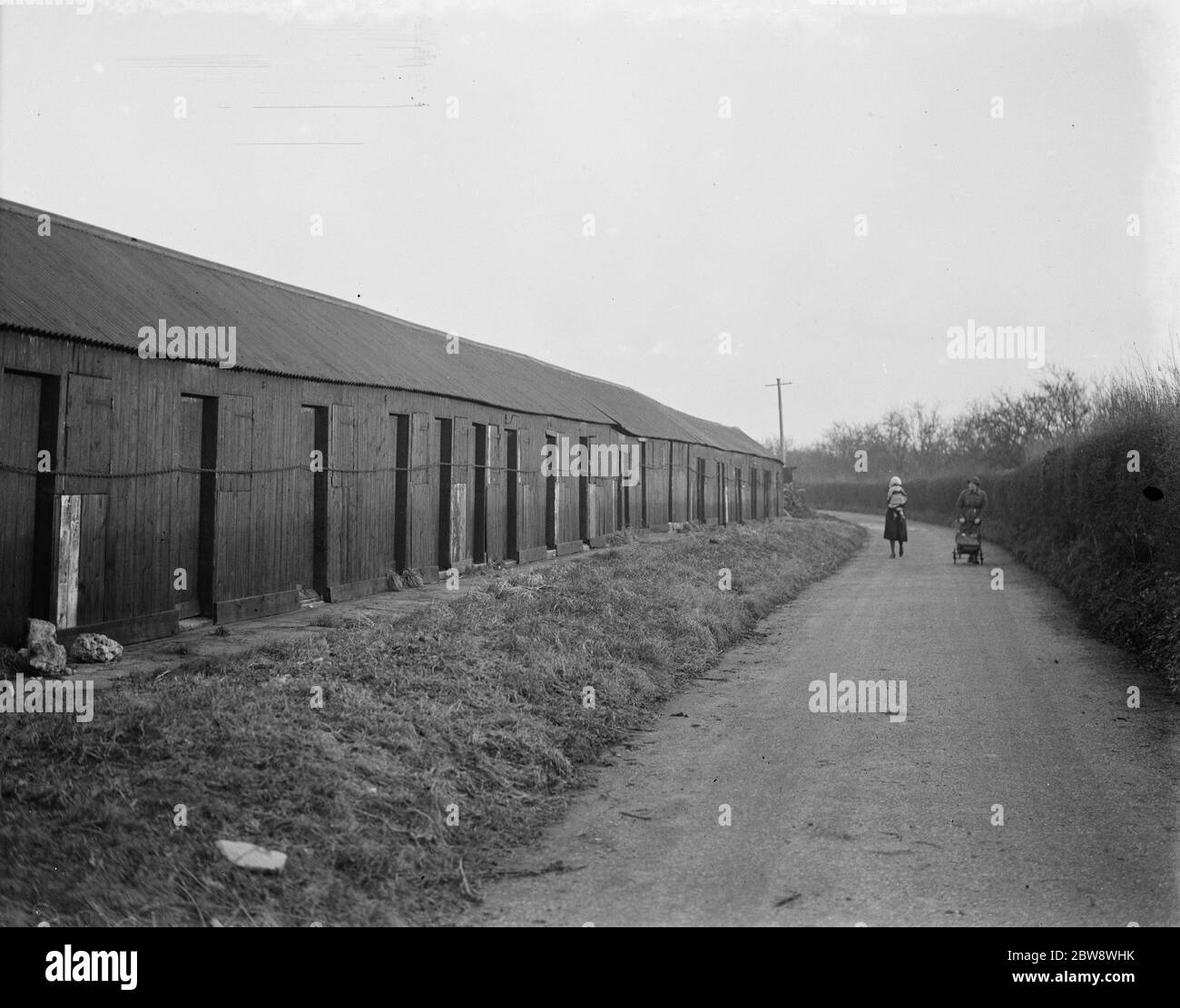 Capanne per raccoglitori di luppolo a Swanley , Kent . 1939. Foto Stock
