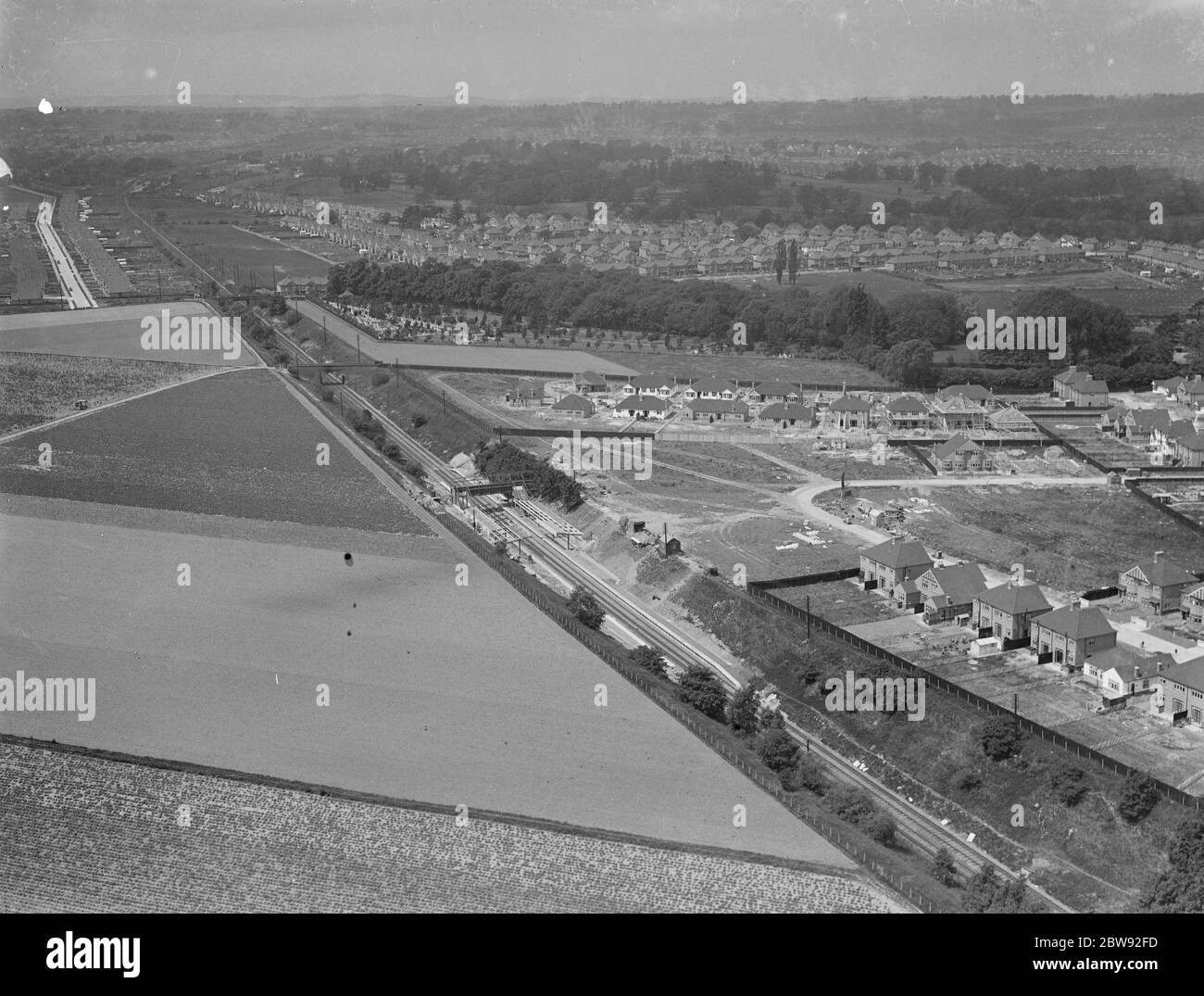 Una vista aerea della stazione ferroviaria di Albany Park a Kent . 1939 . Foto Stock