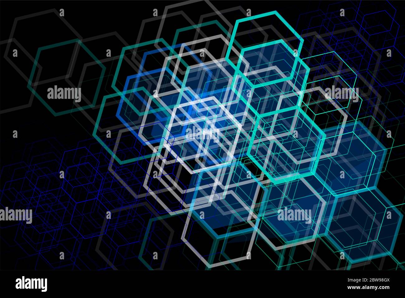 Elementi geometrici blu su sfondo nero Illustrazione Vettoriale