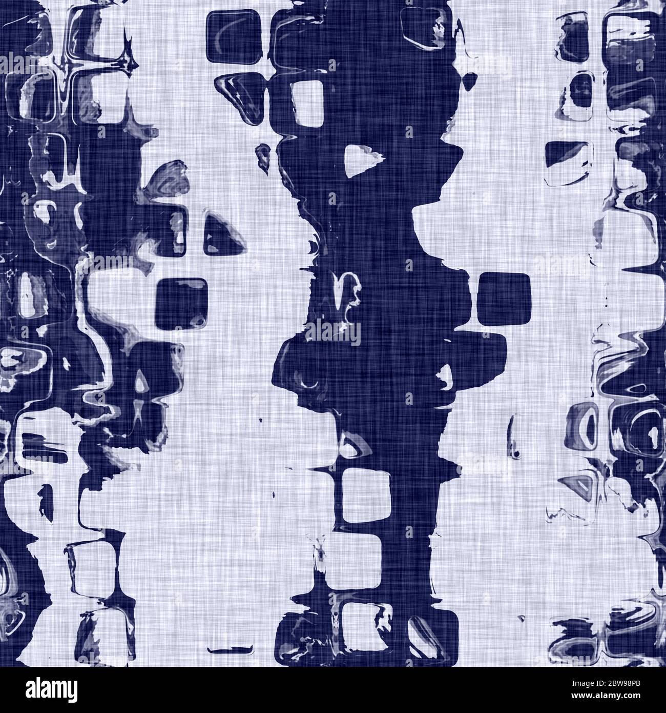 Tessuto a striscia indaco senza cuciture su fondo effetto tinto di cotone boro tessuto blu. Modello di resistenza batik di ripetizione giapponese. Candeggina con colorante cravatta Foto Stock