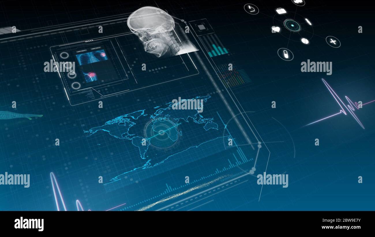 illustrazione della tecnologia medica futuristica con immagini radiografiche Foto Stock