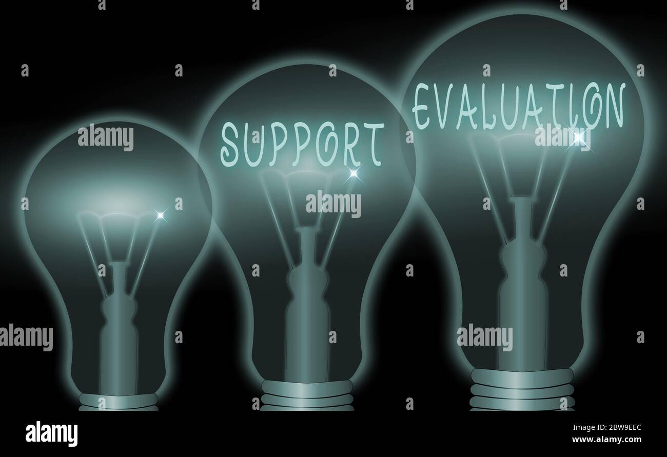 Cartello di testo che mostra la valutazione del supporto. La presentazione di foto aziendali aiuta a valutare il valore o i significati di un soggetto Foto Stock