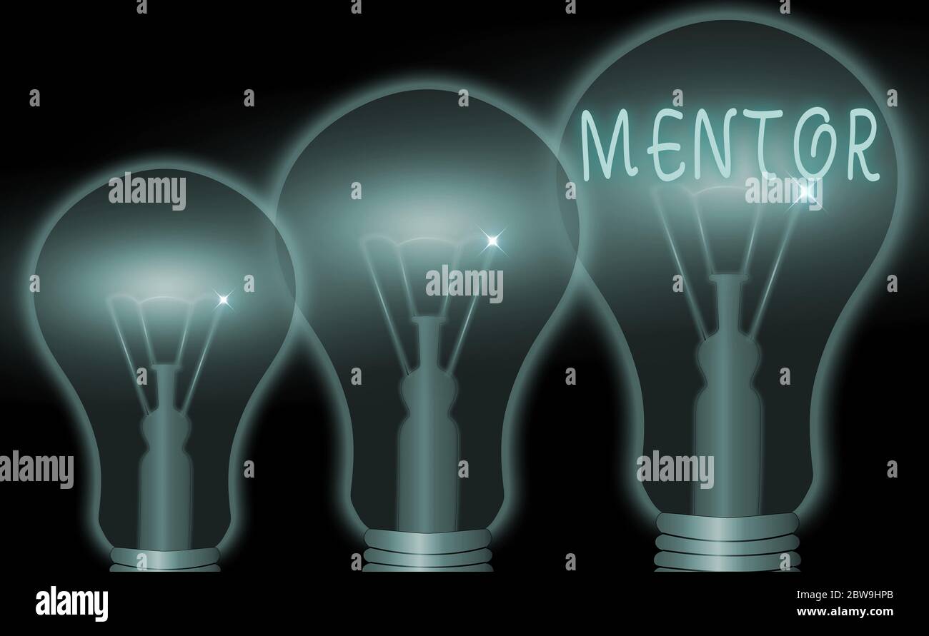 Cartello con la guida. Foto di lavoro che mostra un individuo che si allena e guida qualcuno che ha il potenziale Foto Stock