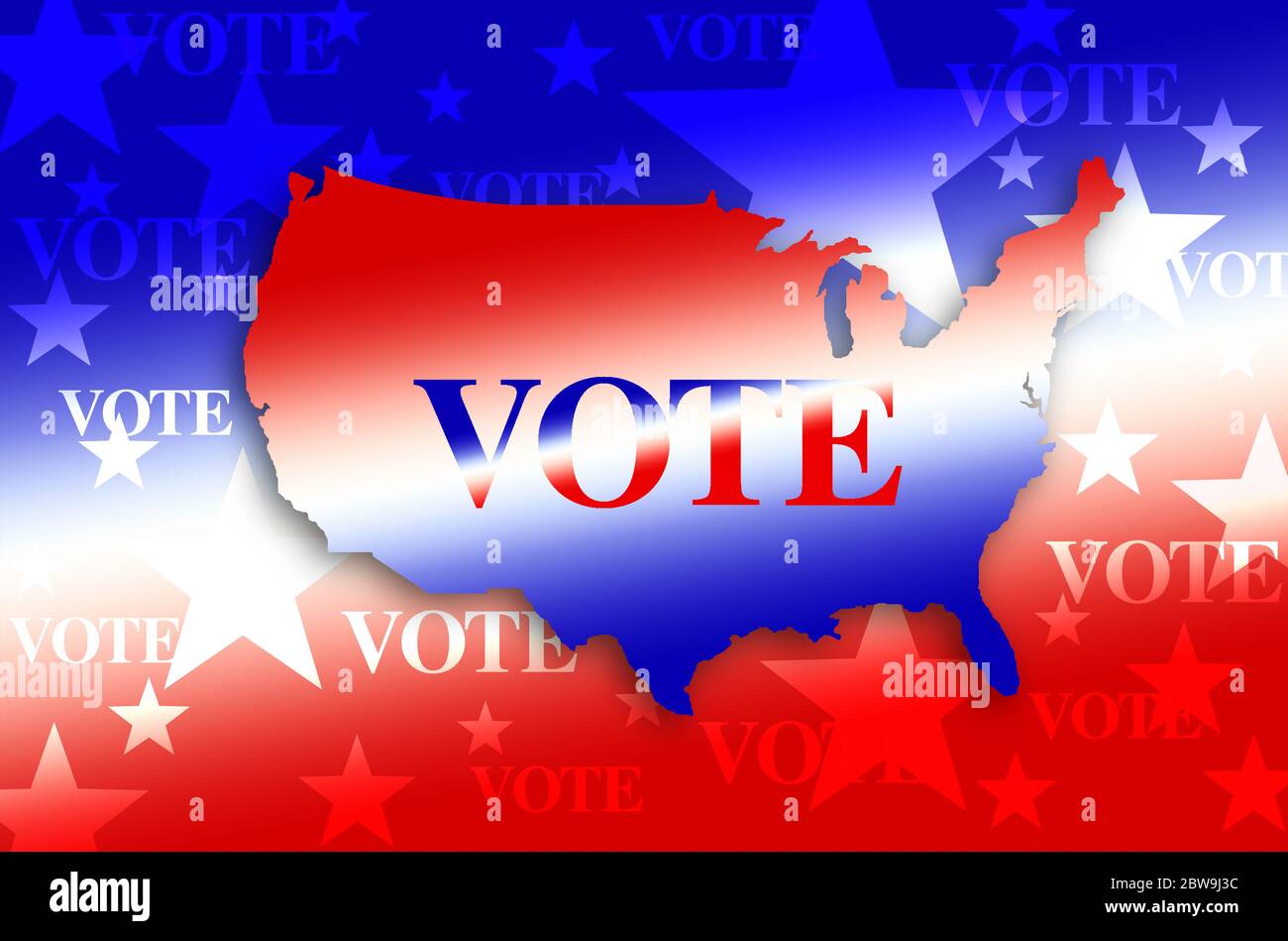 Immagine generata digitalmente della forma della mappa e del voto degli Stati Uniti segnali Foto Stock