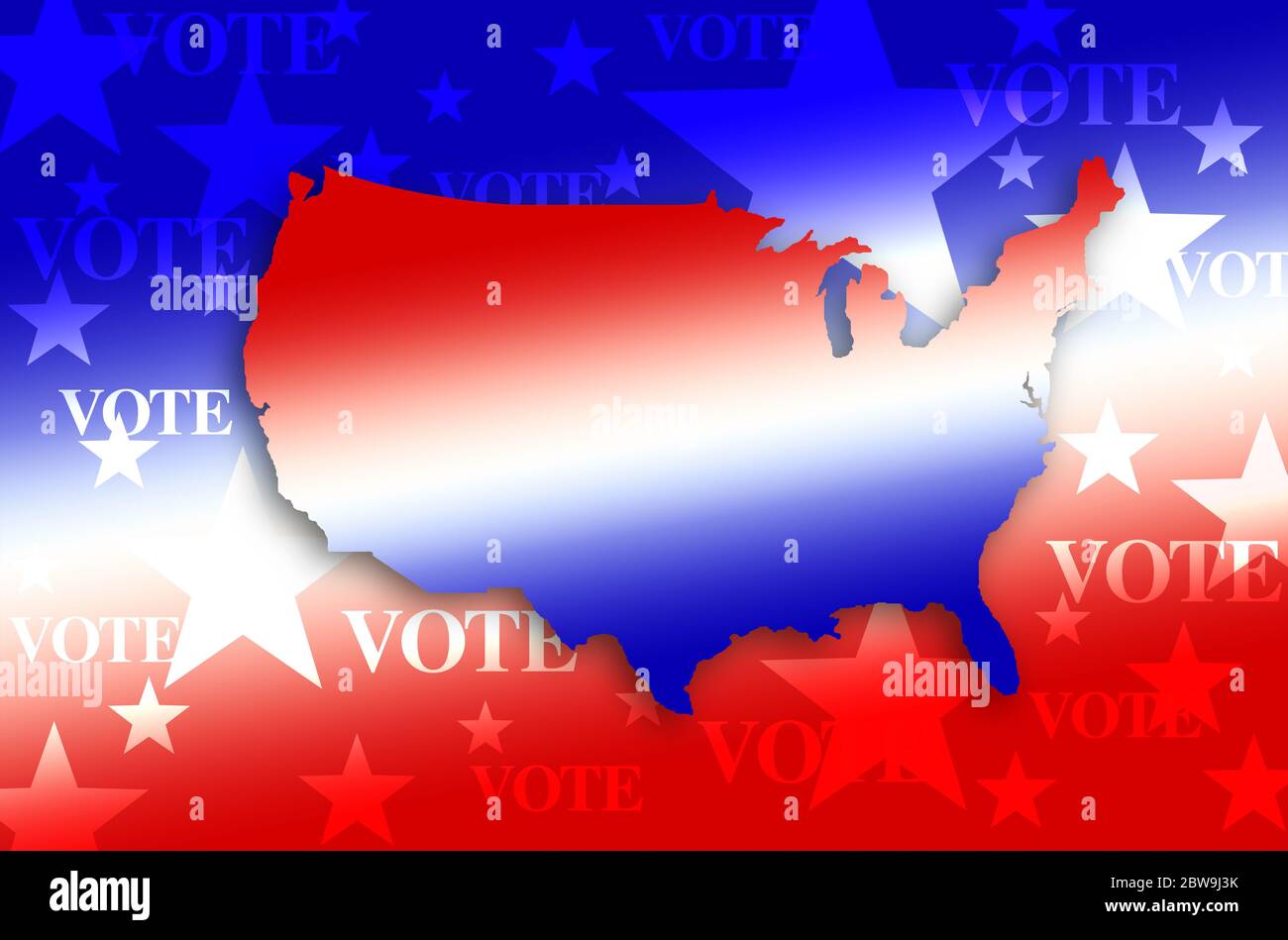 Immagine generata digitalmente della forma della mappa e del voto degli Stati Uniti segno Foto Stock
